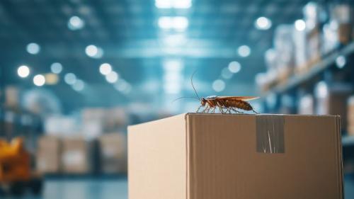 une blatte surun carton de livraison en entrepôt, les colis peuvent en effet expliquer comment des cafards sont entrés chez vous