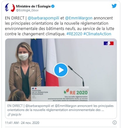 Ministère de l'écologie annonce fin chauffage gaz sur Twitter