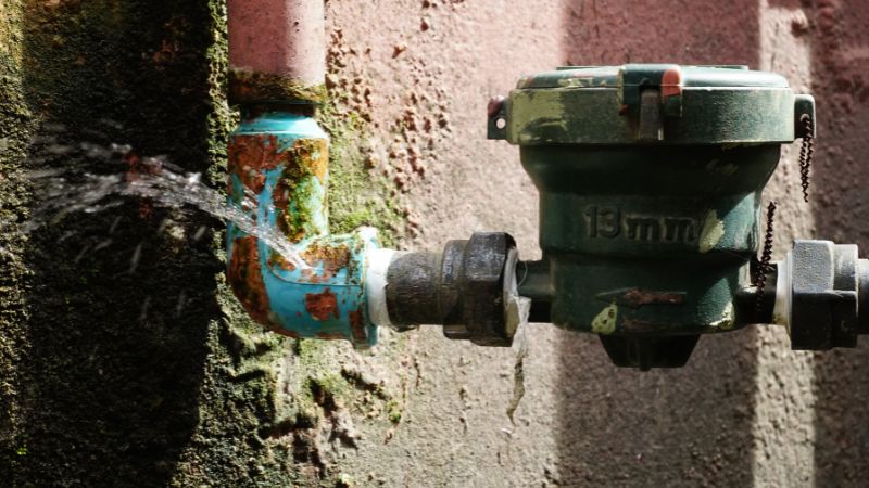 eau fuyant sur une canalisation ancienne au niveau du compteur