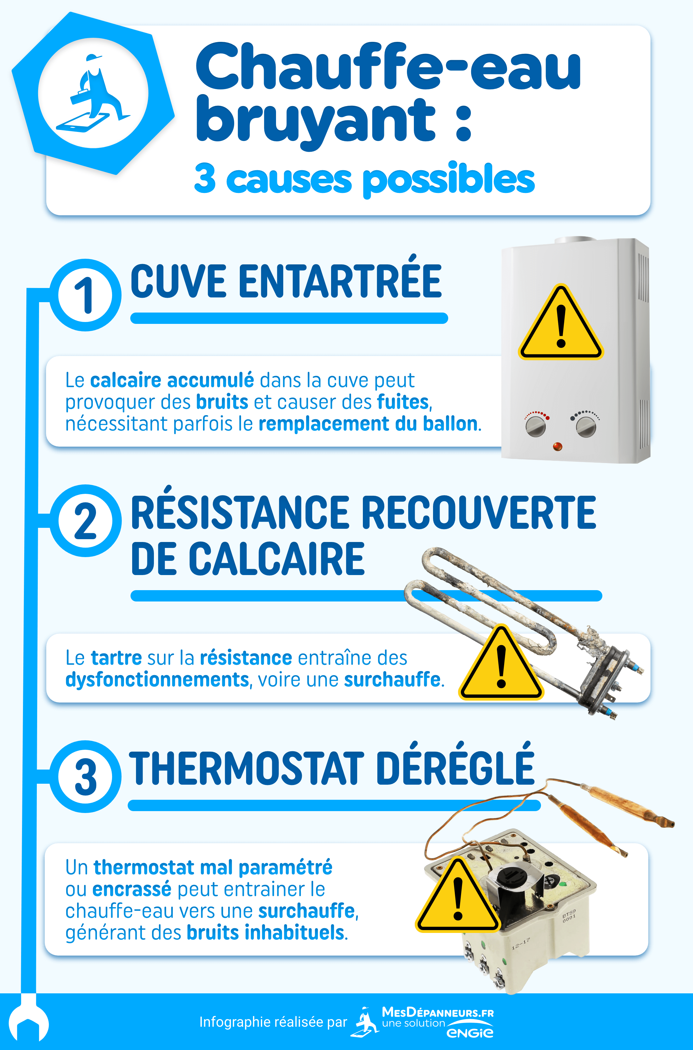 infographie chauffe eau bruyant 3 causes possibles