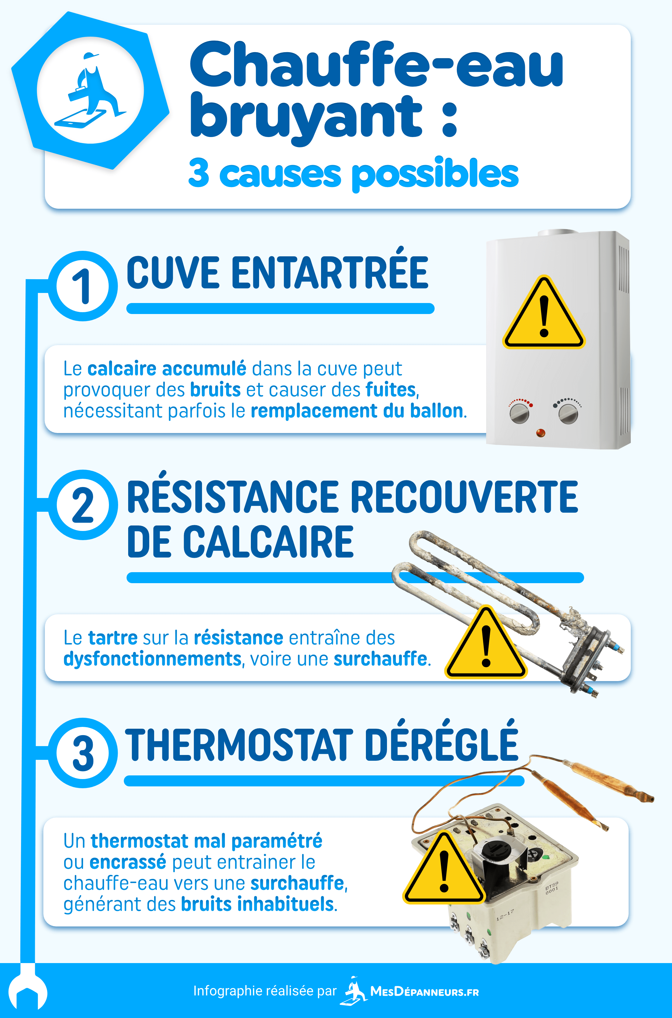 infographie chauffe eau bruyant causes solutions mesdepsanneurs mesdespanneurs.fr