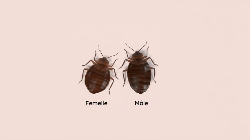 Différence punaise de lit mâle et femelle vue de dessus