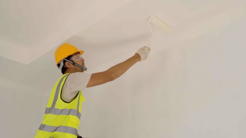 professionnel des travaux repeignant en blanc un plafond