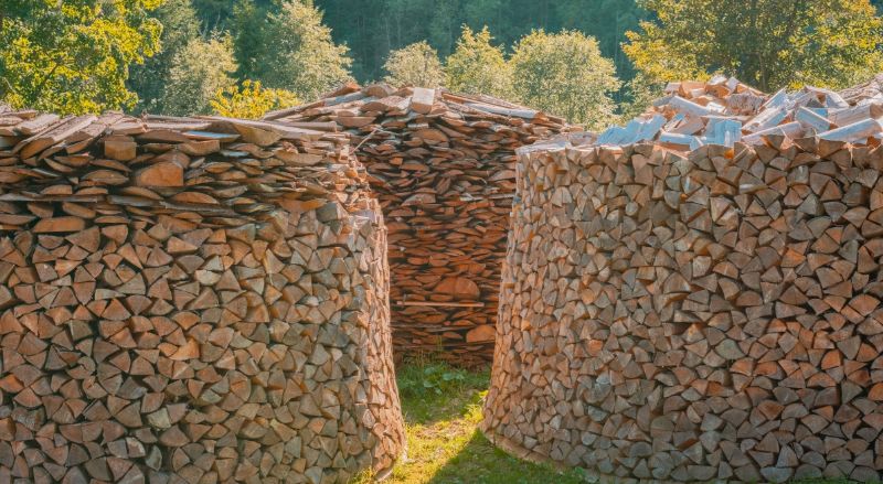 tas de bois de chauffage stocké en rond