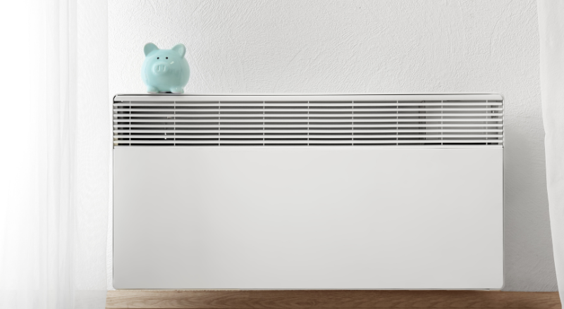 un radiateur électrique et une tirelire