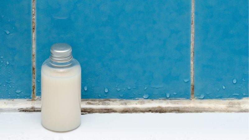 Dans la salle de bain, même si la VMC n'est pas obligatoire en location, la mauvaise ventilation générée peut laisser des traces de moisissures prématurées sur les joints, comme sur cette photo.