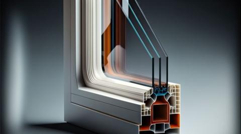Triple vitrage en profilé de fenetres en plastique blanc avec inserts speciaux image ia generative